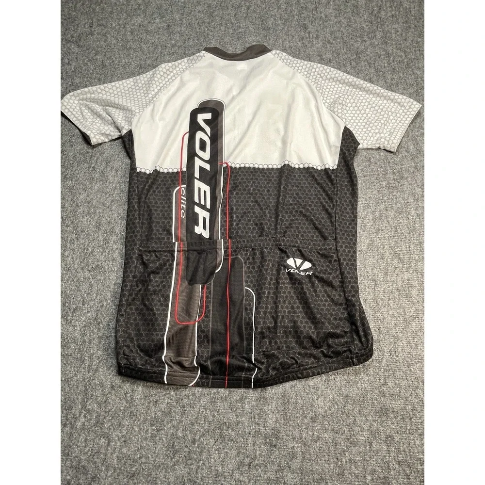 VOLER Cycling Jersey‎ Mens L Black White Water Bottle Pockets USA Full Zip Vtg